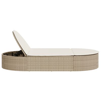 vidaXL Ligbed 2-persoons met kussens poly rattan beige