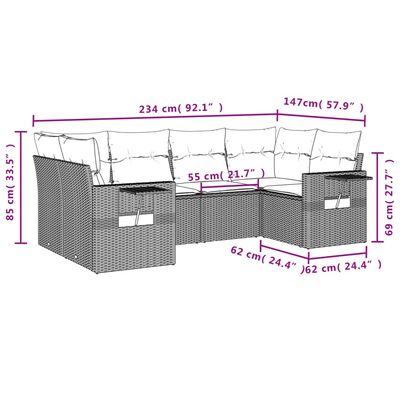 vidaXL 6-delige Loungeset met kussens poly rattan grijs