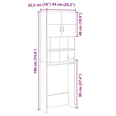 vidaXL Wasmachinekast 64x25,5x190 cm bewerkt hout sonoma eikenkleurig