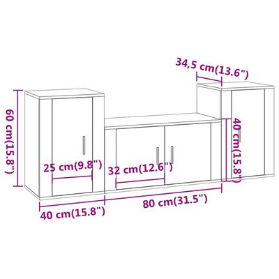 vidaXL 3-delige Tv-meubelset bewerkt hout grijs sonoma eikenkleurig