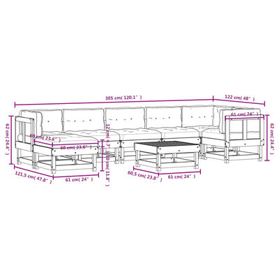 vidaXL 8-delige Loungeset met kussens massief hout wit