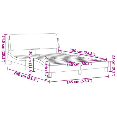 vidaXL Bedframe met hoofdeinde fluweel donkergrijs 140x190 cm