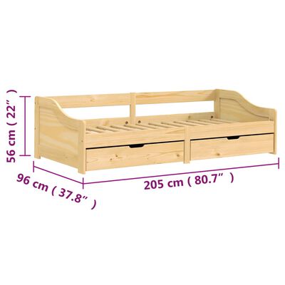 vidaXL Slaapbank met 2 lades IRUN 90x200 cm massief grenenhout