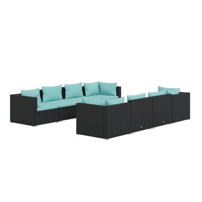 vidaXL 9-delige Loungeset met kussens poly rattan zwart