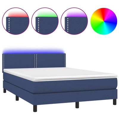 vidaXL Boxspring met matras en LED stof blauw 140x190 cm