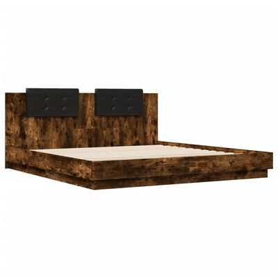 vidaXL Bedframe met hoofdeinde bewerkt hout gerookt eiken 180x200 cm