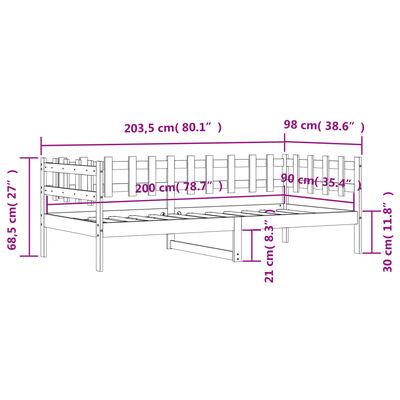 vidaXL Slaapbank 90x200 cm massief grenenhout zwart