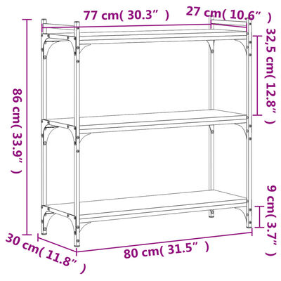 vidaXL Boekenkast 3-laags 80x30x86 cm bewerkt hout grijs sonoma