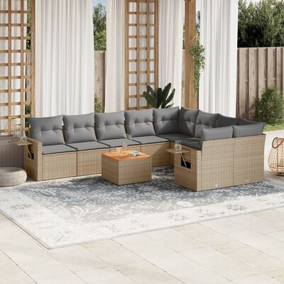 vidaXL 10-delige Loungeset met kussens poly rattan gemengd beige