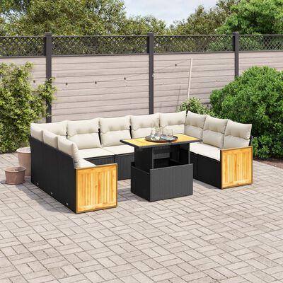 vidaXL 10-delige Loungeset met kussens poly rattan zwart