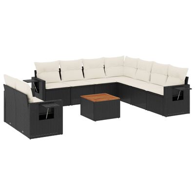 vidaXL 10-delige Loungeset met kussens poly rattan zwart