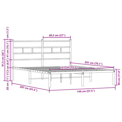 vidaXL Bedframe met hoofdbord zonder matras bruin eiken 140x200 cm