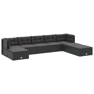 vidaXL 8-delige Loungeset met kussens poly rattan zwart