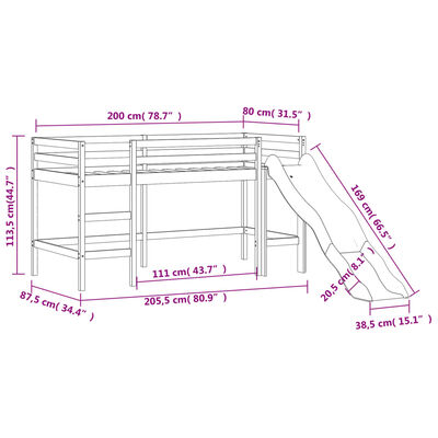 vidaXL Kinderhoogslaper met tunnel 80x200 cm massief grenenhout blauw