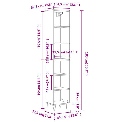 vidaXL Hoge kast 34,5x32,5x180 cm bewerkt hout wit