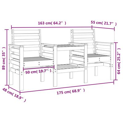 vidaXL Tuinbank met tafel 2-zits massief douglashout