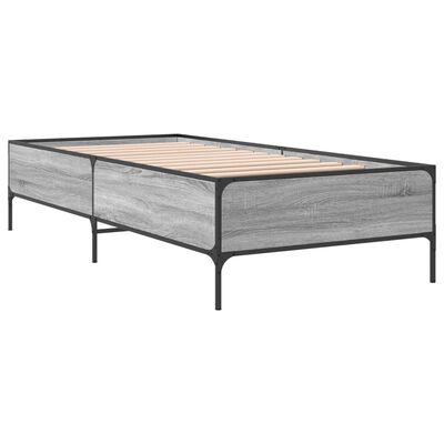 vidaXL Bedframe bewerkt hout en metaal grijs sonoma eiken 90x190 cm