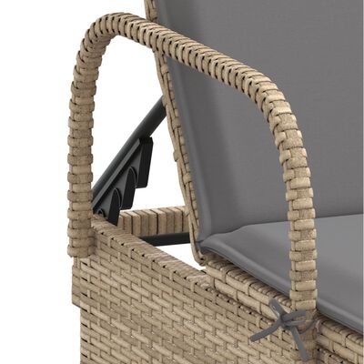 vidaXL Ligbed met wielen en kussen poly rattan beige