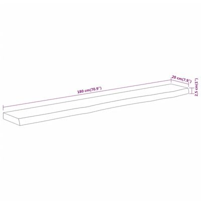 vidaXL Wandschap rechthoekig natuurlijke rand 180x20x2,5 cm acaciahout