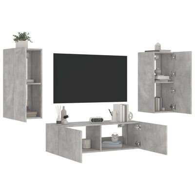 vidaXL 3-delige tv-wandmeubelset met LED-verlichting betongrijs