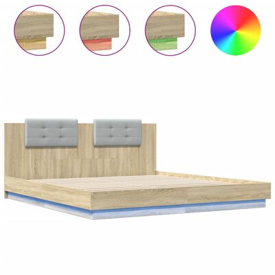 vidaXL Bedframe met hoofdbord en LED sonoma eikenkleurig 200x200 cm