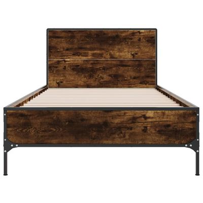 vidaXL Bedframe bewerkt hout en metaal gerookt eikenkleurig 100x200 cm