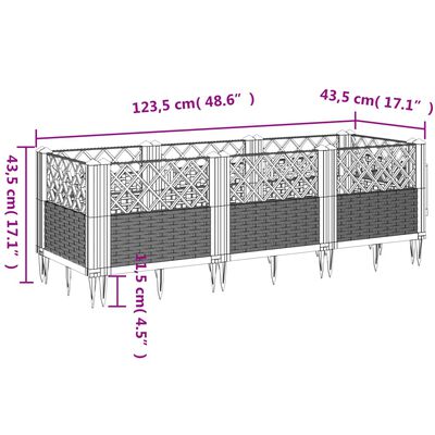 vidaXL Plantenbak met pinnen 123,5x43,5x43,5 cm polypropeen grijs