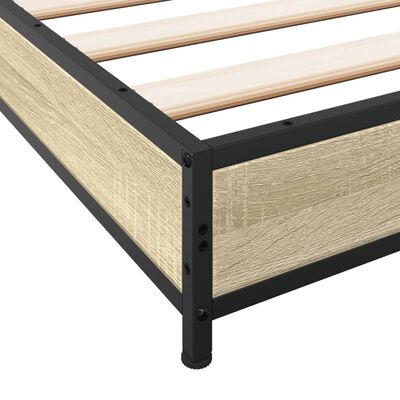 vidaXL Bedframe bewerkt hout en metaal sonoma eikenkleurig 100x200 cm