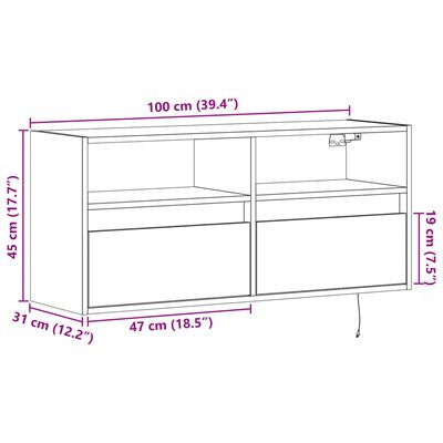 vidaXL Tv-wandmeubel met LED-verlichting 100x31x45 cm zwart