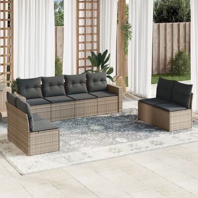 vidaXL 8-delige Loungeset met kussens poly rattan grijs