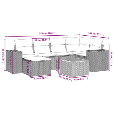 vidaXL 7-delige Loungeset met kussens poly rattan zwart