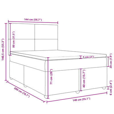 vidaXL Boxspring met matras stof lichtgrijs 140x200 cm