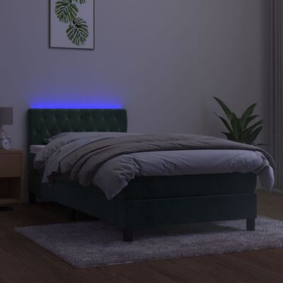 vidaXL Boxspring met matras en LED fluweel donkergroen 100x200 cm