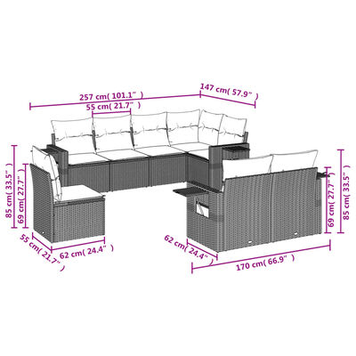 vidaXL 8-delige Loungeset met kussens poly rattan zwart