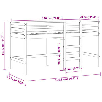 vidaXL Kinderhoogslaper met ladder 90x190 cm massief grenenhout