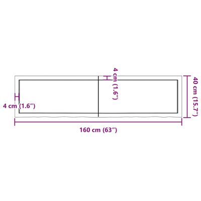 vidaXL Wastafelblad 160x40x(2-4) cm behandeld massief hout donkerbruin