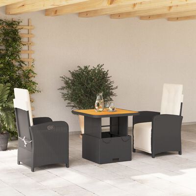 vidaXL 3-delige Tuinset met kussens poly rattan zwart