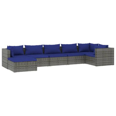 vidaXL 7-delige Loungeset met kussens poly rattan grijs