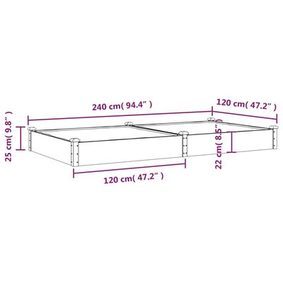 vidaXL Plantenbak verhoogd met voering 240x120x25 cm vurenhout bruin