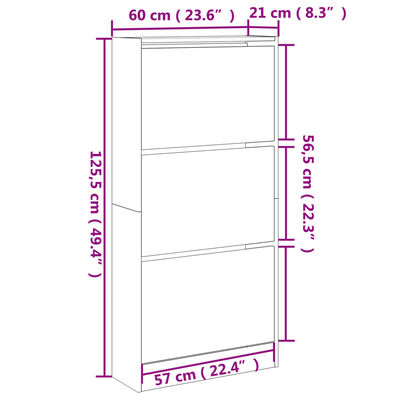 vidaXL Schoenenkast 60x21x125,5 cm bewerkt hout sonoma eikenkleurig