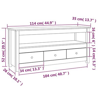 vidaXL Tv-meubel 114x35x52 cm massief grenenhout honingbruin