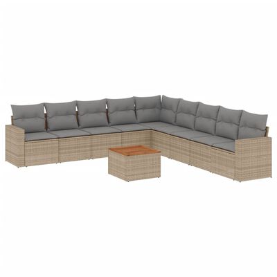 vidaXL 10-delige Loungeset met kussens poly rattan beige