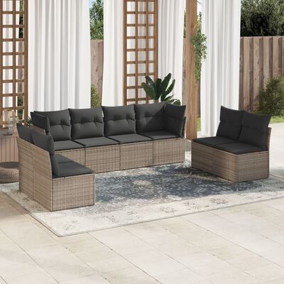 vidaXL 8-delige Loungeset met kussens poly rattan grijs