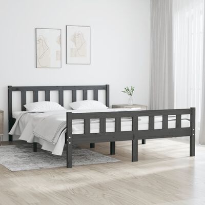 vidaXL Bedframe massief hout grijs 135x190 cm