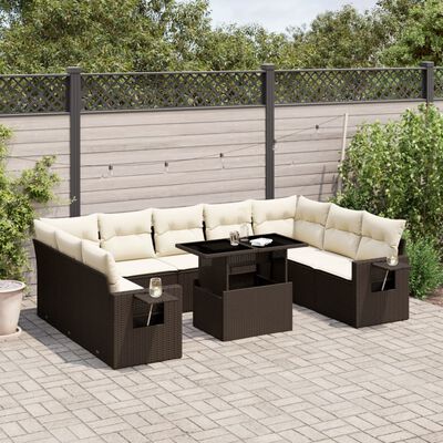 vidaXL 10-delige Loungeset met kussens poly rattan bruin