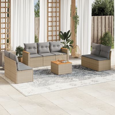 vidaXL 8-delige Loungeset met kussens poly rattan gemengd beige