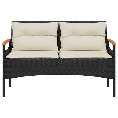 vidaXL Tuinbank met kussens 116x62,5x74 cm poly rattan zwart