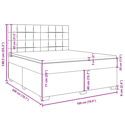 vidaXL Boxspring met matras fluweel lichtgrijs 180x200 cm