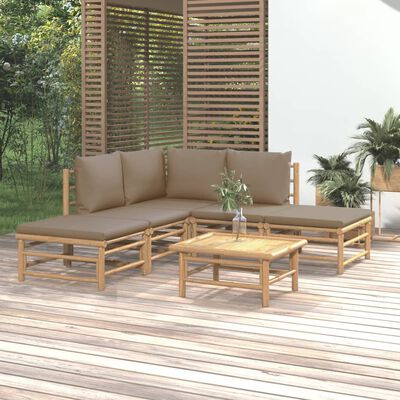 vidaXL 6-delige Loungeset met kussens bamboe taupe