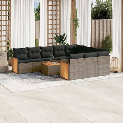 vidaXL 11-delige Loungeset met kussens poly rattan grijs